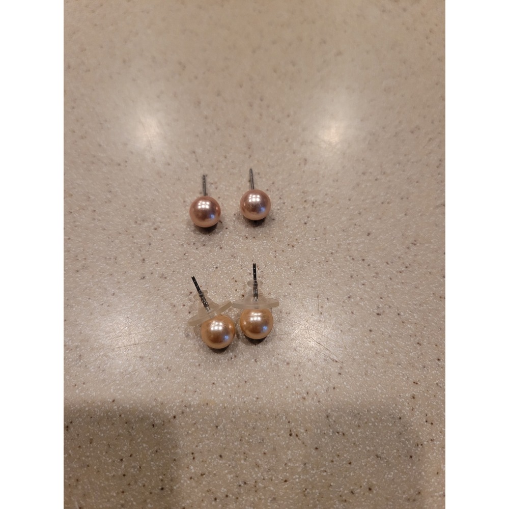 Pink‎ Faux Pearl Stud Earrings Set 2 Pairs Blush Round Bead Jewelry